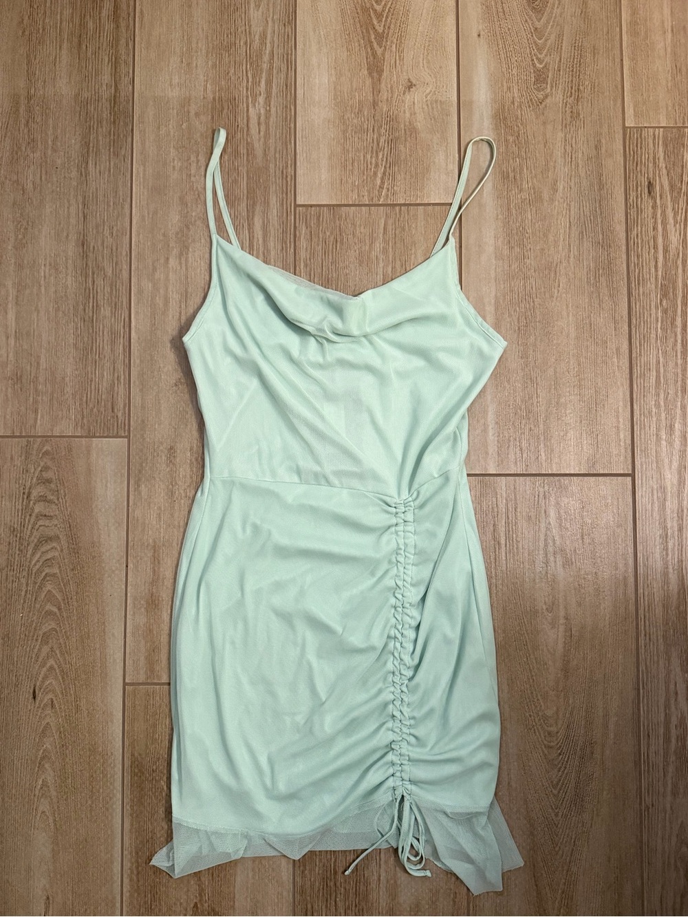 PrettyLittleThing Mint Green Ruched Slip Mini Dress